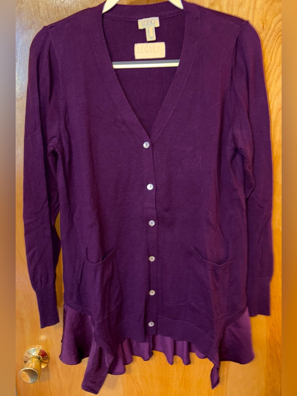 LOGO Legacy by Lori Goldstein deep purple cotton/cashmere cardigan Size Medium